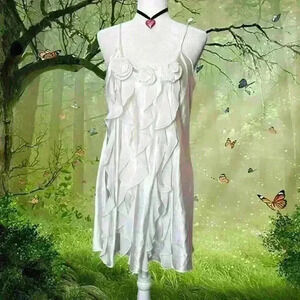 Y2k 90s White 3D Print Floral Ringlet Slip by Flora Size XL